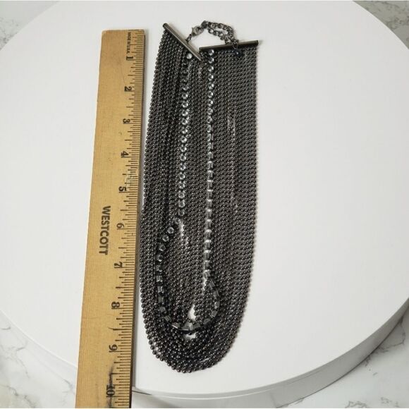 GUNMETAL & RHINESTONE Multi-Strand Layered Necklace - Picture 6 of 6